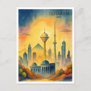 Tehran Iran Skyline Watercolor Cityscape Holiday Postcard