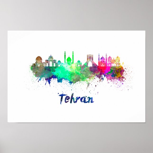 Tehran skyline in watercolor poster (Front)