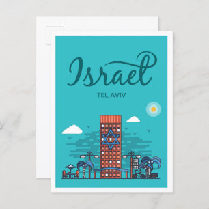 Tel Aviv Israel Art Travel Illustration Postcard