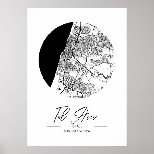 Tel Aviv _ Israel Black Water City Map Poster