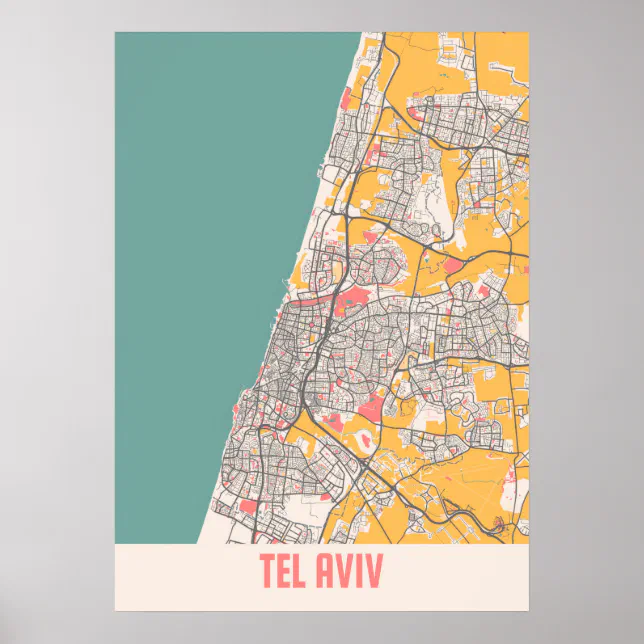 Tel Aviv Israel Chalk City Map Poster Zazzle