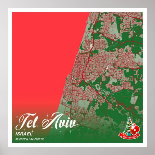 Tel Aviv _ Israel Christmas Color City Map Poster