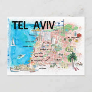 Tel Aviv Israel Illustrated Map with Roads  Postcard