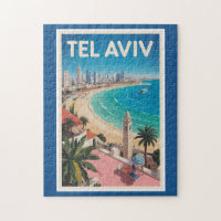 Tel Aviv Israel Illustration Travel Art Vintage
