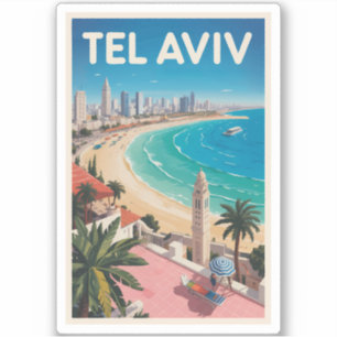 Tel Aviv Israel Illustration Travel Art Vintage Sticker