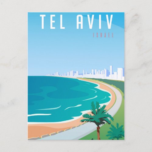  Tel Aviv Israel Postcard Blue Cityscape Palm