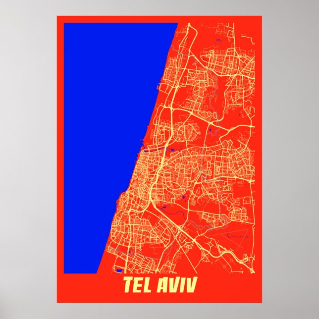 Tel Aviv - Israel Retro City Map Poster (Front)