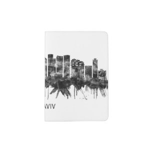 Tel Aviv Israel Skyline BW Passport Holder