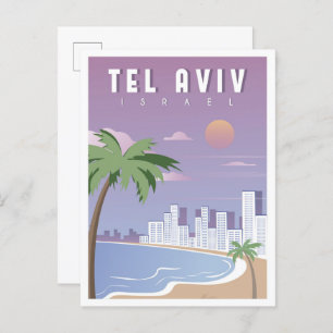 Tel Aviv Israel Vintage Travel Illustration Postcard