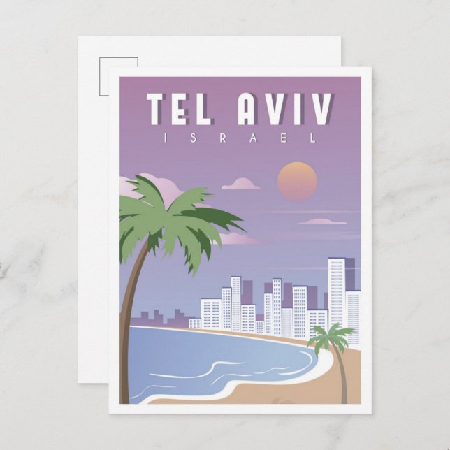 Tel Aviv Israel Vintage Travel Illustration Postcard (Front/Back)