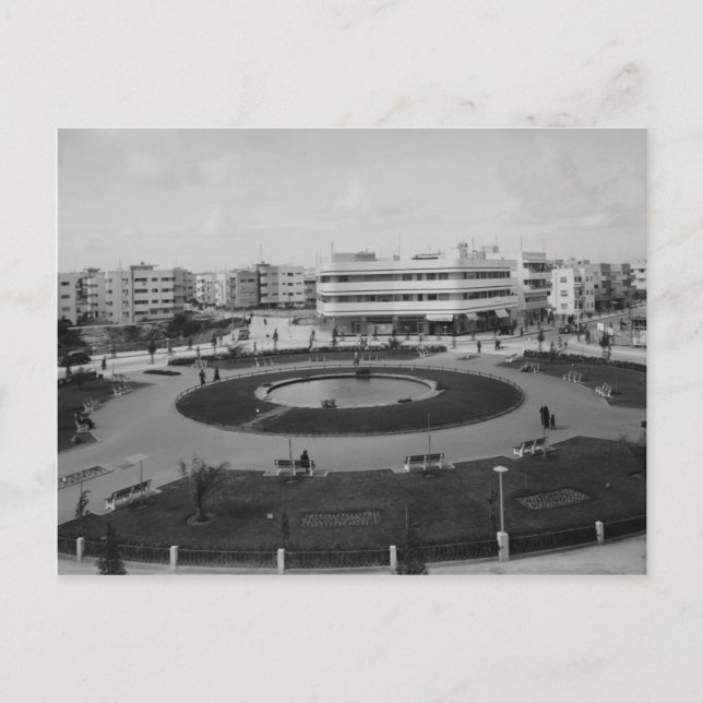 Tel Aviv's Dizengoff Circle in the 1930's Postcard (Front)