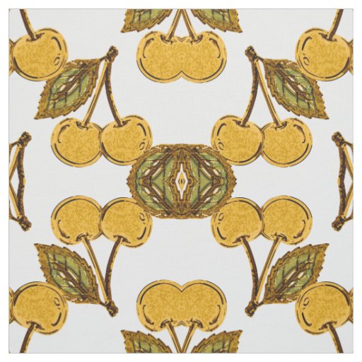 Tela Golden Metallic Cherries Geometric Pattern Fabric
