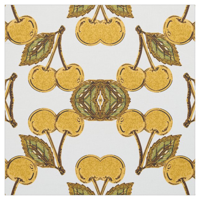 Tela Golden Metallic Cherries Geometric Pattern Fabric (Swatch)