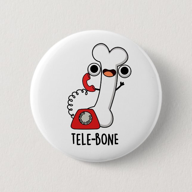 Tele-bone Funny Bone Telephone Pun  Button (Front)
