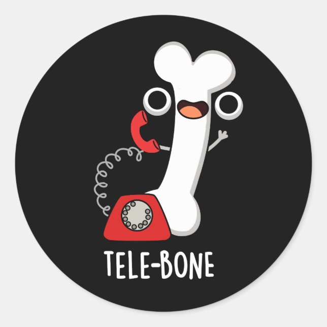 Tele-bone Funny Bone Telephone Pun Dark BG Classic Round Sticker (Front)