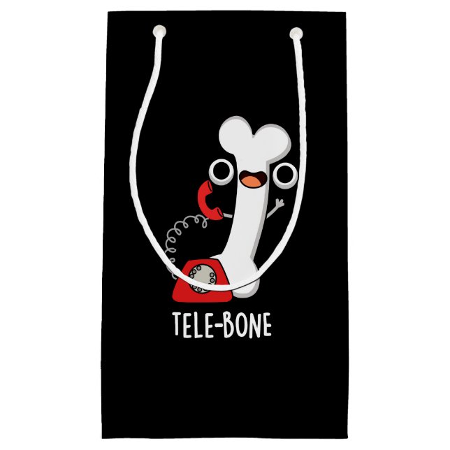 Tele-bone Funny Bone Telephone Pun Dark BG Small Gift Bag (Front)