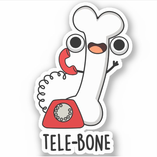 Tele-bone Funny Bone Telephone Pun  Sticker (Front)
