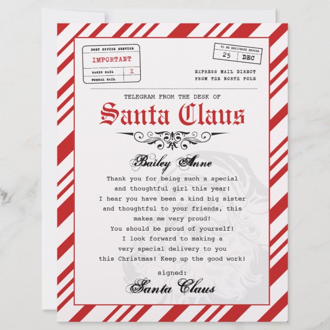 Telegram Letter From Santa Personalized  (Front)