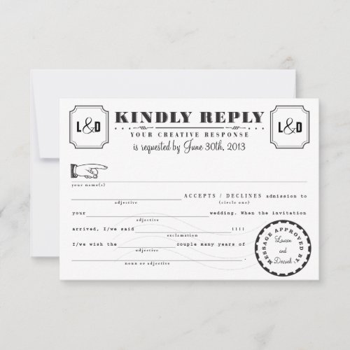 Telegram Mad Libs Response Card Black and White