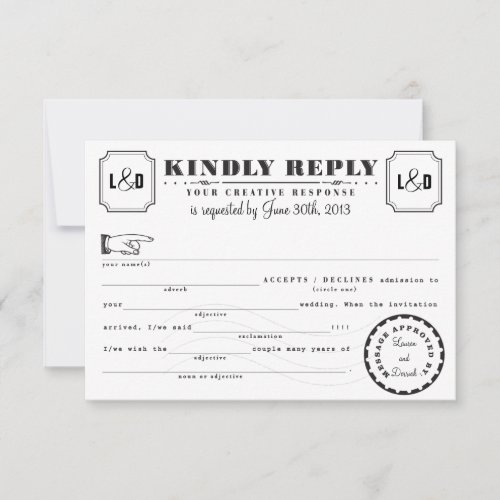 Telegram Mad Libs Response Card Black and White