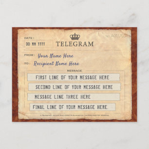 TELEGRAM POST CARD WITH YOUR MESSAGE