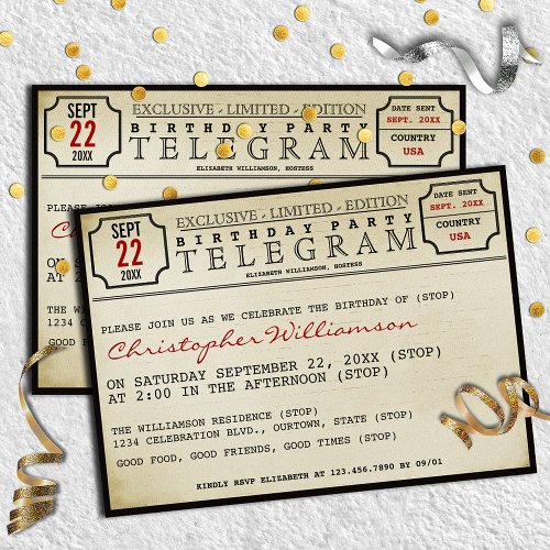 Telegram Style Birthday Party Invitation