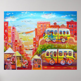 Telegraph Ave Street Scene with Buses Poster