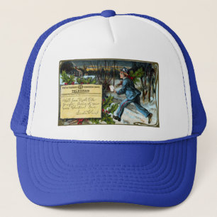 Telegraph Boy Making Delivery Vintage Christmas Trucker Hat