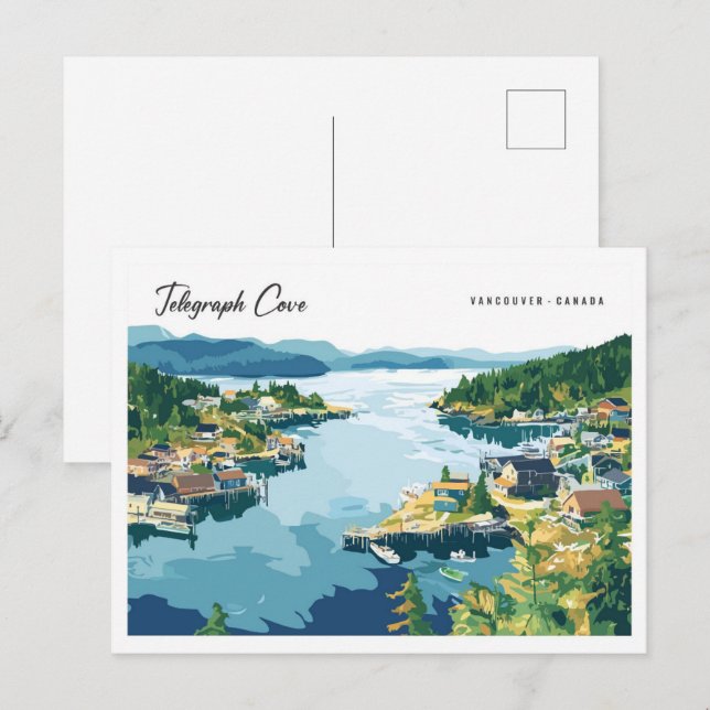 Telegraph Cove Vancouver Canada Illustration Postcard (Front/Back)