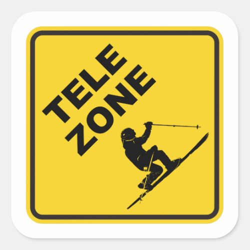 Telemark Ski Zone Sign Square Sticker
