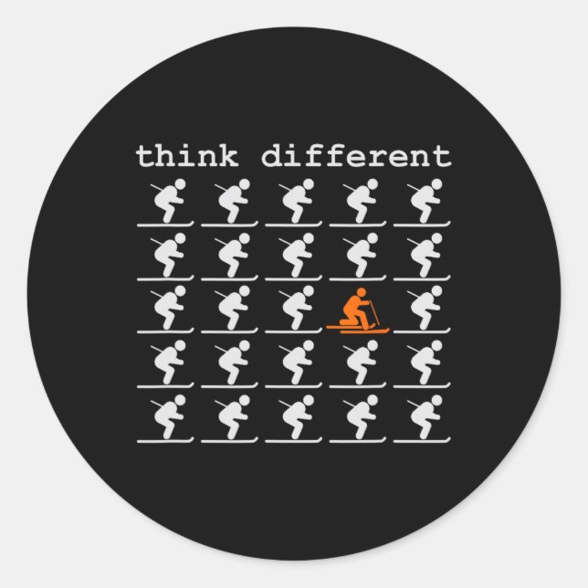 Telemark Skiing Free Your Heel - Think Different S Classic Round Sticker (Front)