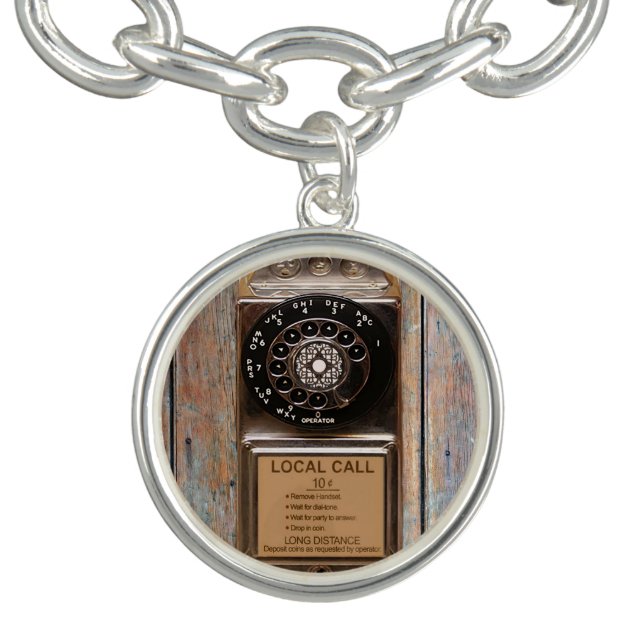 Telephone antique rotary pay phone rugged charm bracelet (Design)