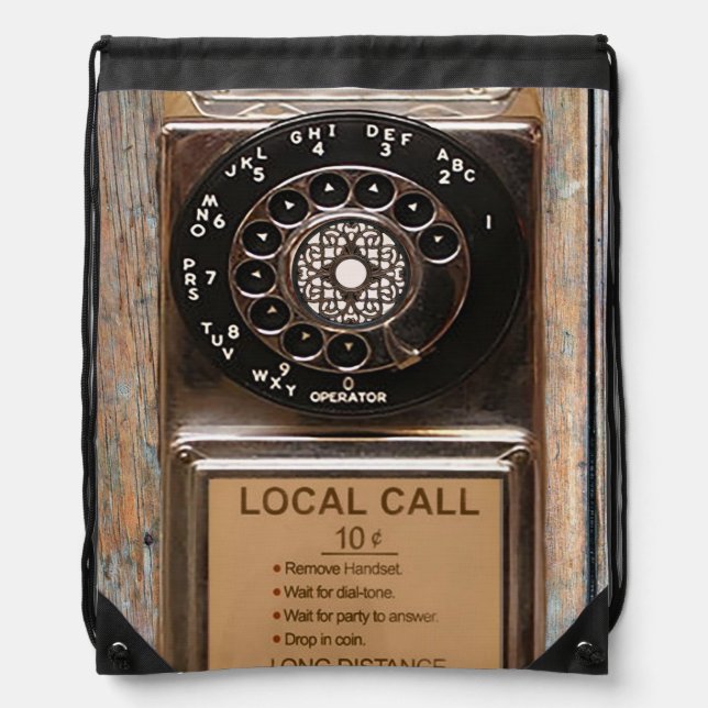 Telephone antique rotary pay phone rugged drawstring bag (Front)