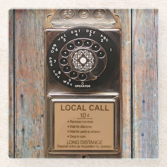 Telephone antique rotary pay phone rugged glass coaster (Front)