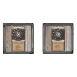 Telephone antique rotary pay phone rugged gunmetal finish cufflinks