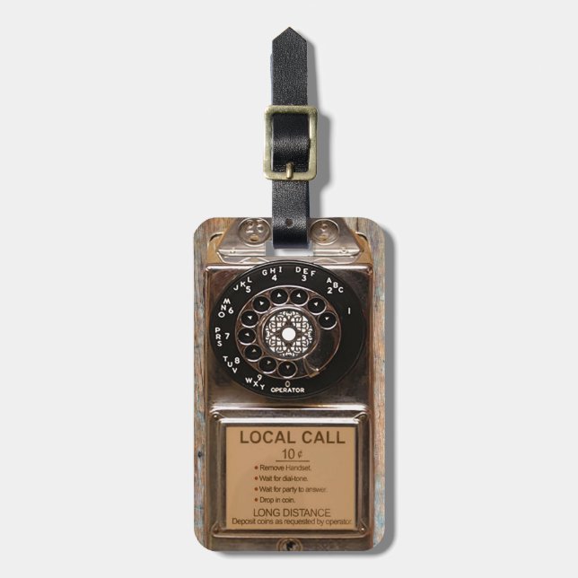 Telephone antique rotary pay phone rugged luggage tag (Front Vertical)