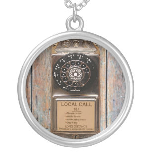 Telephone antique rotary pay phone rugged silver plated necklace