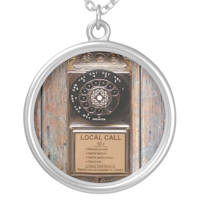 Telephone antique rotary pay phone rugged silver plated necklace (Front)
