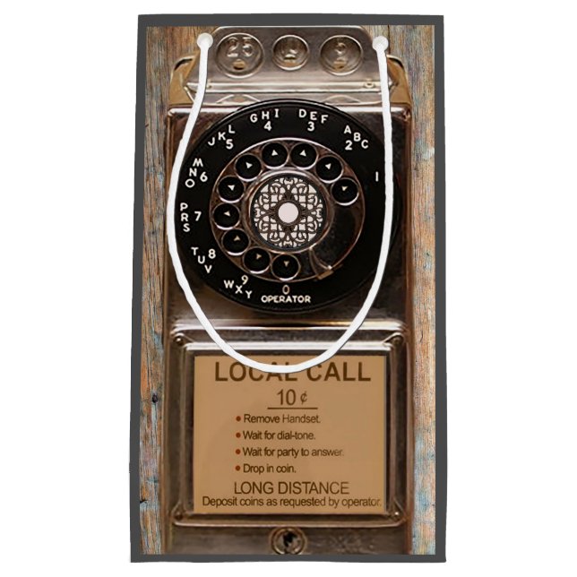 Telephone antique rotary pay phone rugged small gift bag (Front)