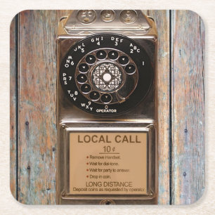 Telephone antique rotary pay phone rugged square paper coaster