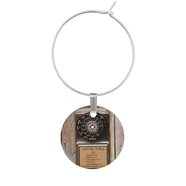 Telephone antique rotary pay phone rugged wine glass charm (Front)