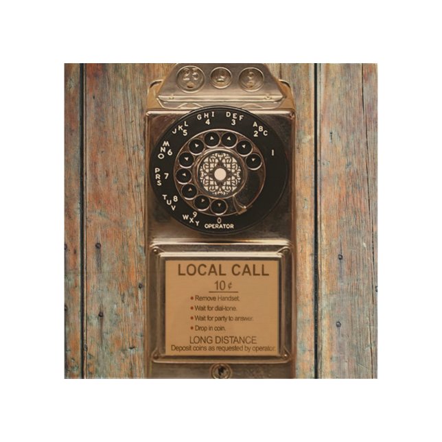 Telephone antique rotary pay phone rugged wood wall art (Front)