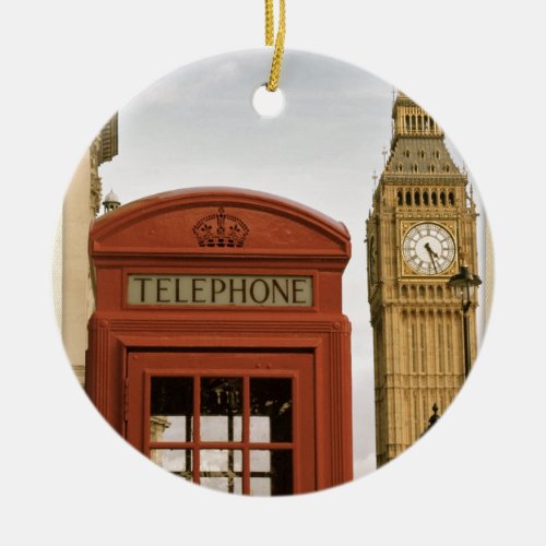 Telephone Box and Tower of Big Ben Ceramic Ornament