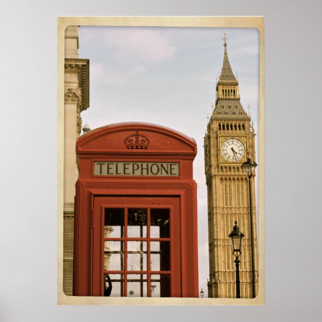 Telephone Box and Tower of Big Ben Poster (Front)