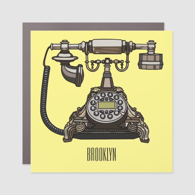 Telephone cartoon illustration car magnet (Front)
