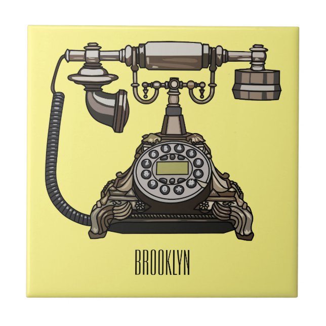 Telephone cartoon illustration ceramic tile (Front)