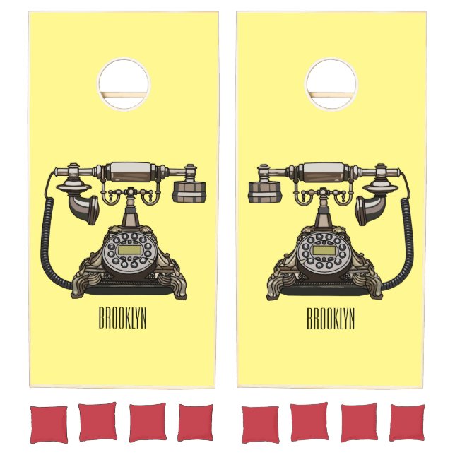 Telephone cartoon illustration cornhole set (Set)