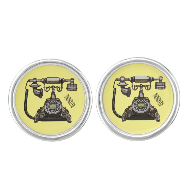 Telephone cartoon illustration cufflinks (Front)
