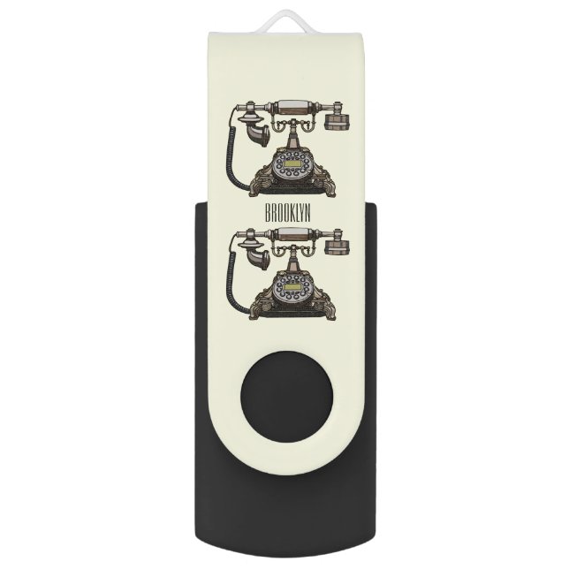 Telephone cartoon illustration flash drive (Front Vertical)