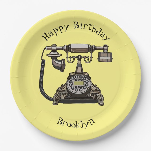 Telephone cartoon illustration paper plates (Front)